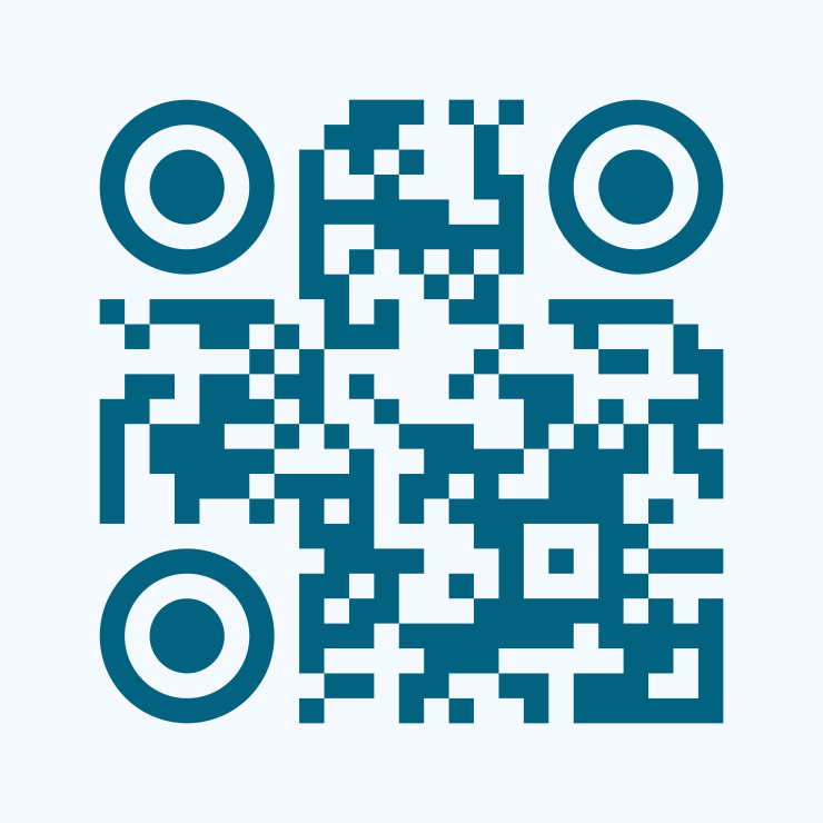 QR code with circular finder eyes in ocean blue.