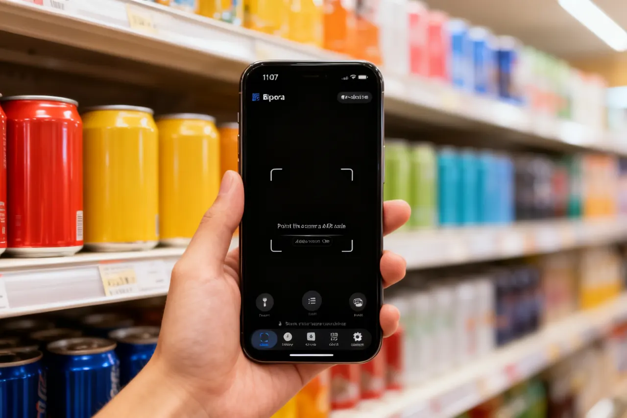 In a stockroom, a worker scans product barcodes on shelves one after another with an iPhone.